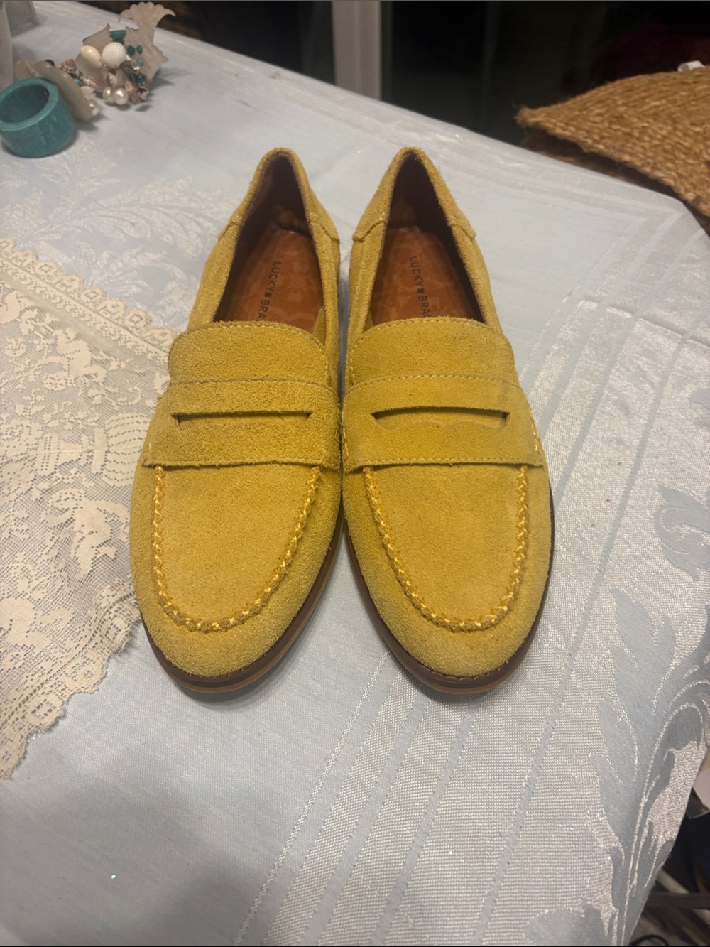Lucky Brand Mustard Suede Penny Loafers